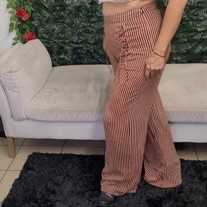 Women's Dressy Pants striped wide legs Zipper lining